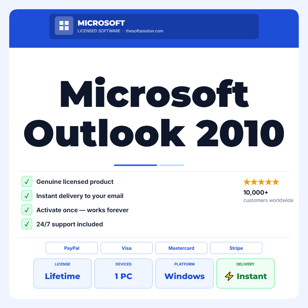 Buy Microsoft Outlook 2010 Windows – Genuine License Key – TheSoftSolution