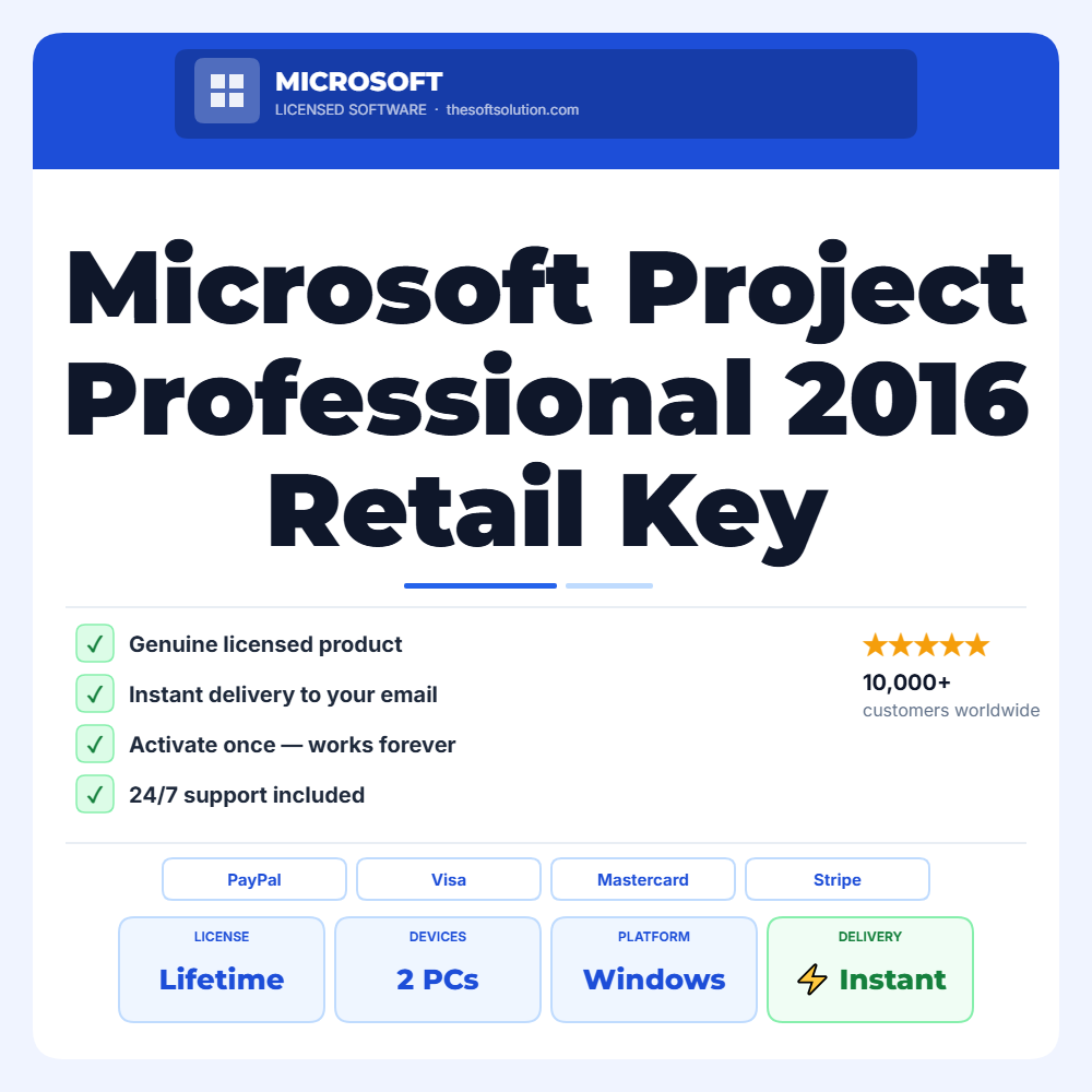 Buy Microsoft Project Professional 2016 2 PC – Genuine License Key – TheSoftSolution