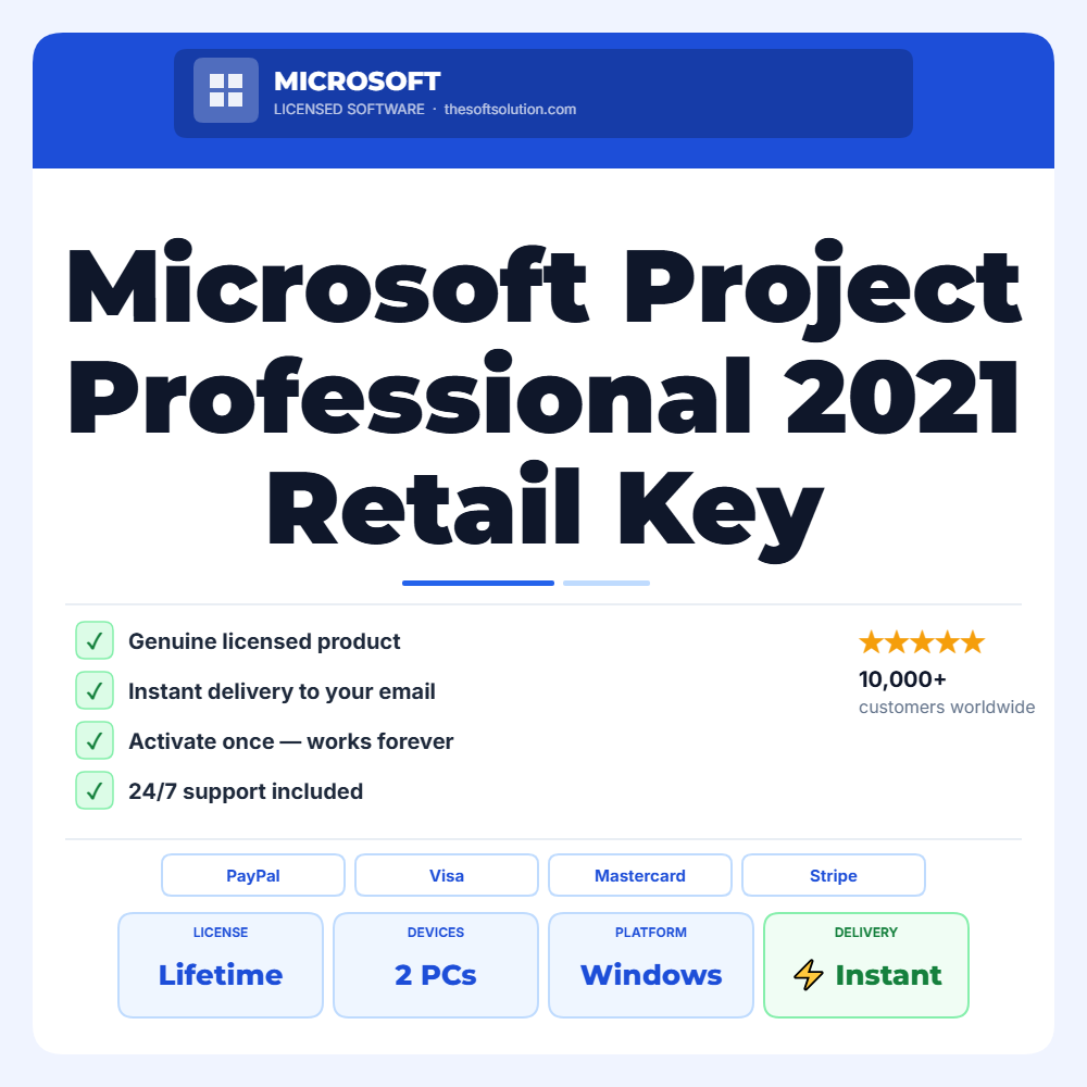 Buy Microsoft Project Professional 2021 Retail Key 2 PC – Genuine License | The Soft Solution