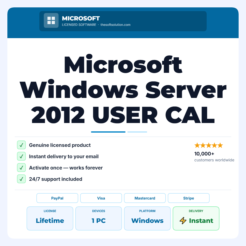 Buy Microsoft Windows Server 2012 USER CAL – Genuine License | The Soft Solution