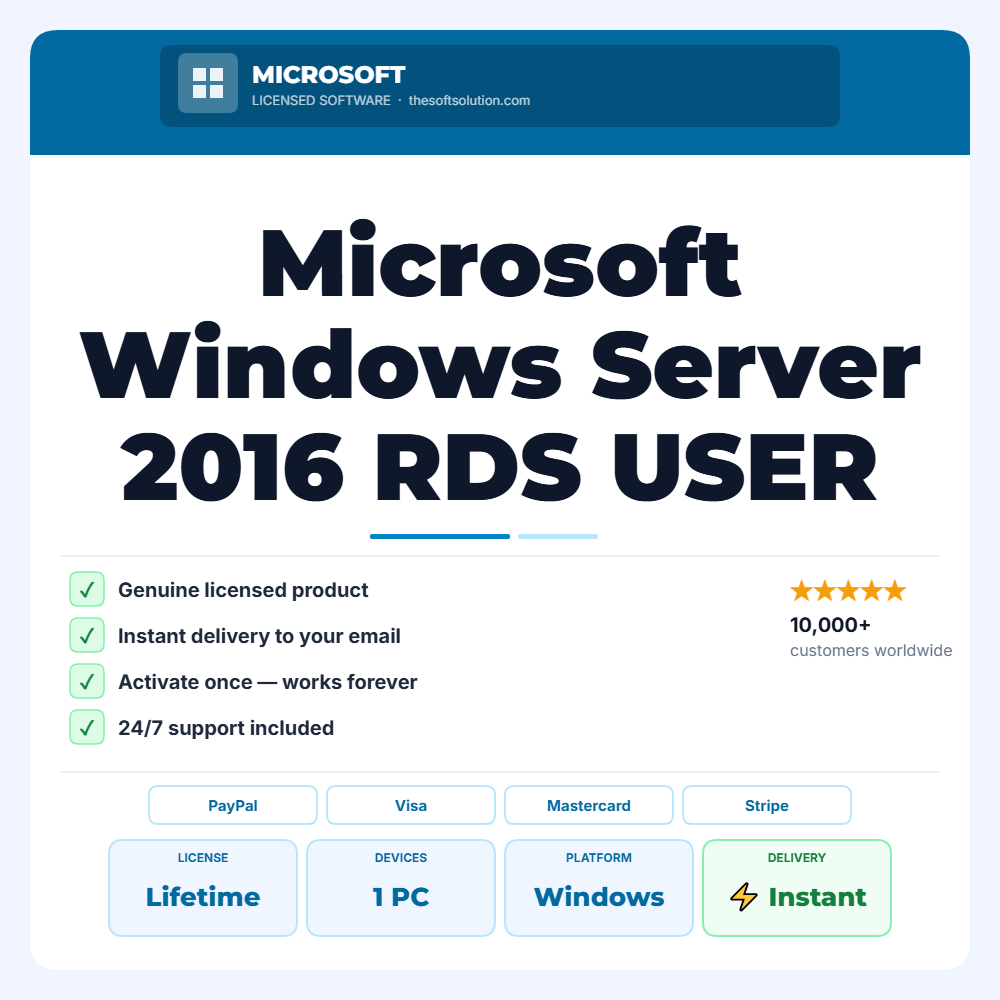 Buy Microsoft Windows Server 2016 RDS USER CAL – Genuine License | The Soft Solution