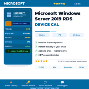 Buy Microsoft Windows Server 2019 RDS DEVICE CAL – Genuine CAL License Key – TheSoftSolution
