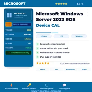 Buy Microsoft Windows Server 2022 RDS Device CAL – Genuine License Key – TheSoftSolution