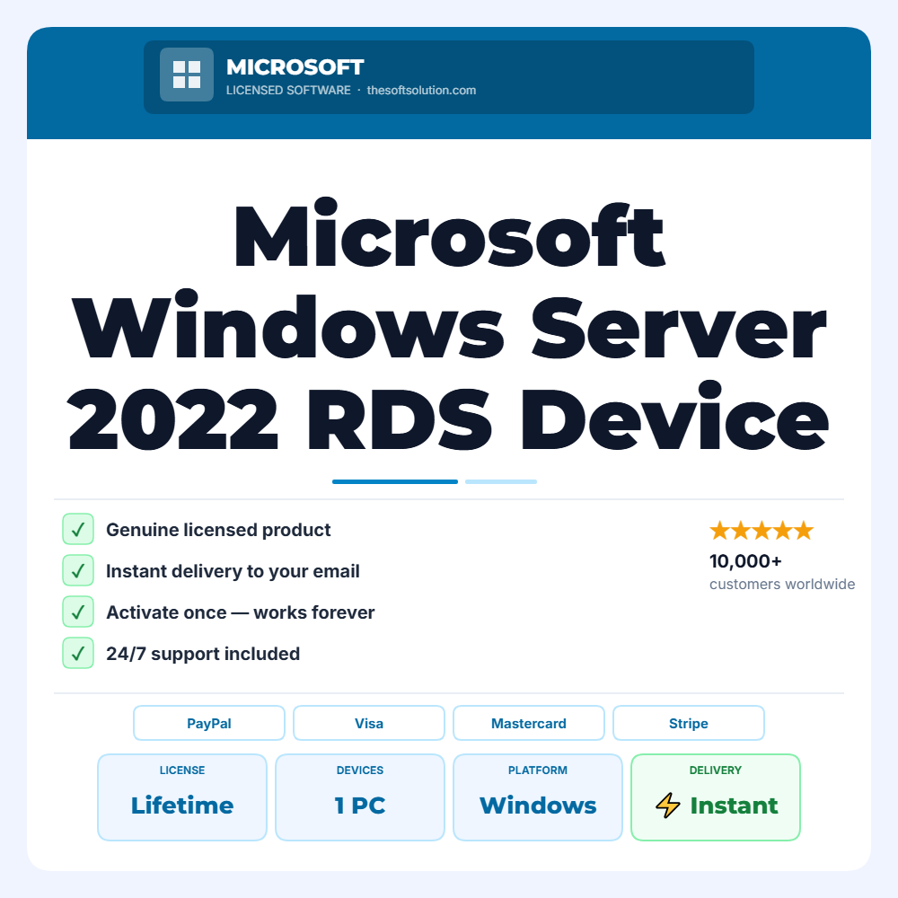Buy Microsoft Windows Server 2022 RDS Device CAL License Key – Genuine License | The Soft Solution