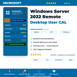 Buy Windows Server 2022 Remote Desktop User CAL – Genuine CAL License Key – TheSoftSolution