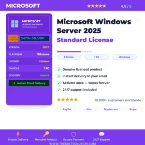 Buy Microsoft Windows Server 2025 Standard License – Genuine License | The Soft Solution