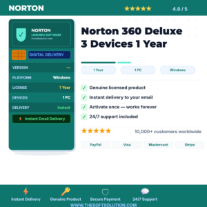 Buy Norton 360 Deluxe 3 Devices 1 Year – Genuine License Key – TheSoftSolution