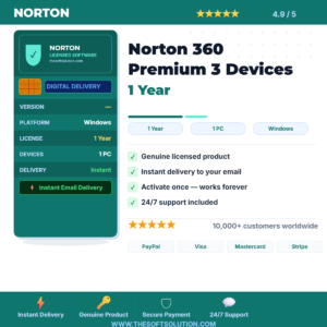 Buy Norton 360 Premium 3 Devices 1 Year – Genuine License | The Soft Solution