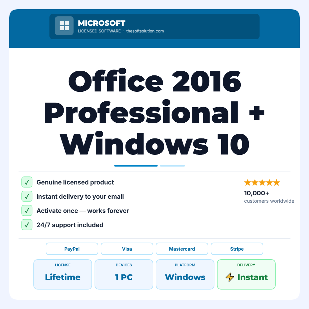 Buy Office 2016 Professional + Windows 10 Home + McAfee Total Protection Bundle | 1 PC – Genuine License | The Soft Solution
