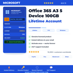 Buy Office 365 A3 5 Device 100GB Account – Genuine Account Access – TheSoftSolution