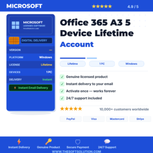 Buy Office 365 A3 5 Device Lifetime Account – Genuine License | The Soft Solution