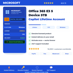 Buy Office 365 E3 5 Device 5TB Copilot Lifetime Account – Genuine License | The Soft Solution
