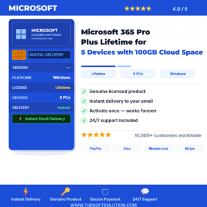 Buy Microsoft 365 Pro Plus Lifetime for 5 Devices with 100GB Cloud Space – Genuine License | The Soft Solution