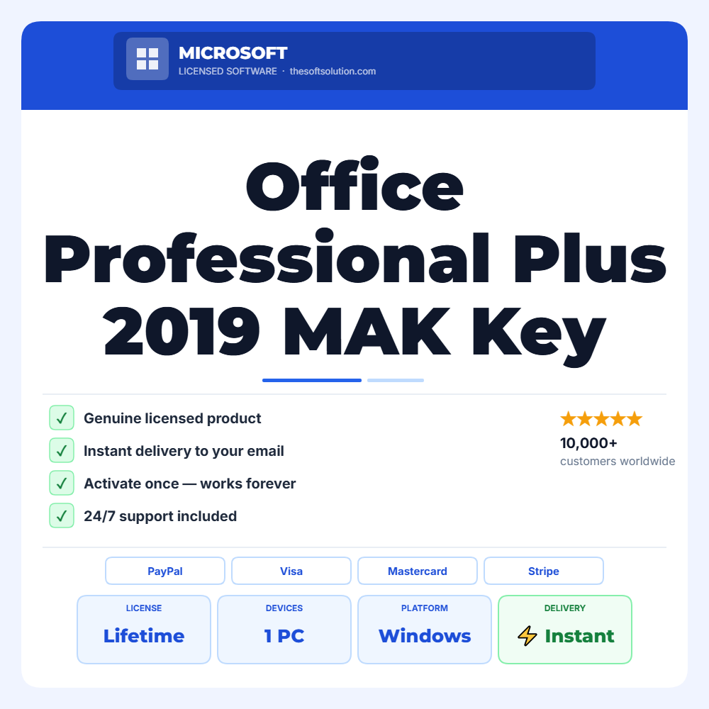 Buy Office Professional Plus 2019 MAK Key 1000 PC – Genuine License | The Soft Solution