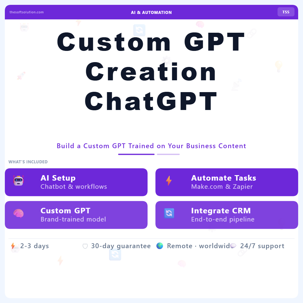 CUSTOM GPT CREATION CHATGPT 1 CUSTOM GPT CREATION CHATGPT – PROFESSIONAL DIGITAL SERVICE | THE SOFT SOLUTION