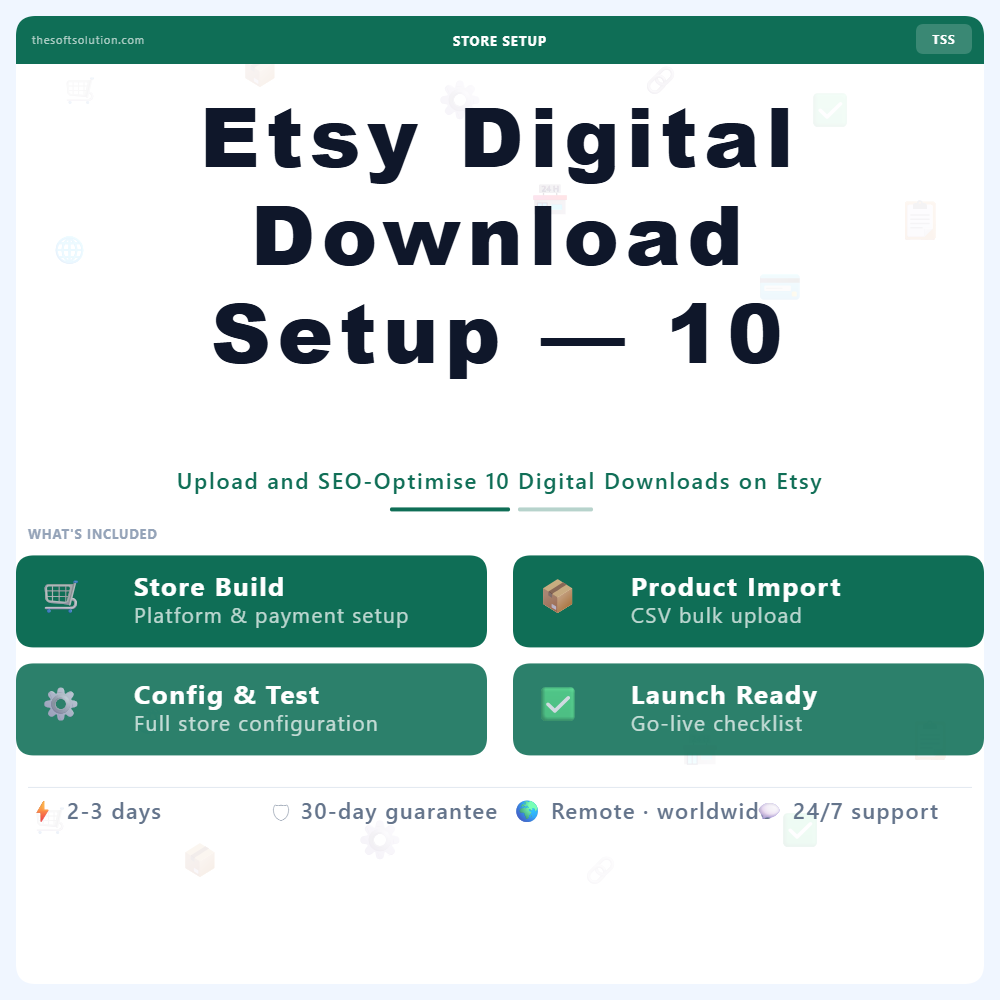 Etsy Digital Download Setup — 10 Products – Professional Digital Service | The Soft Solution