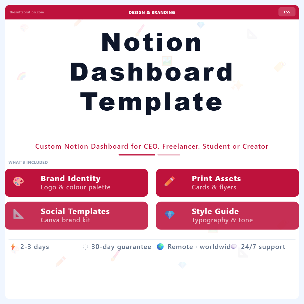 Notion Dashboard Template Design – Professional Digital Service | The Soft Solution