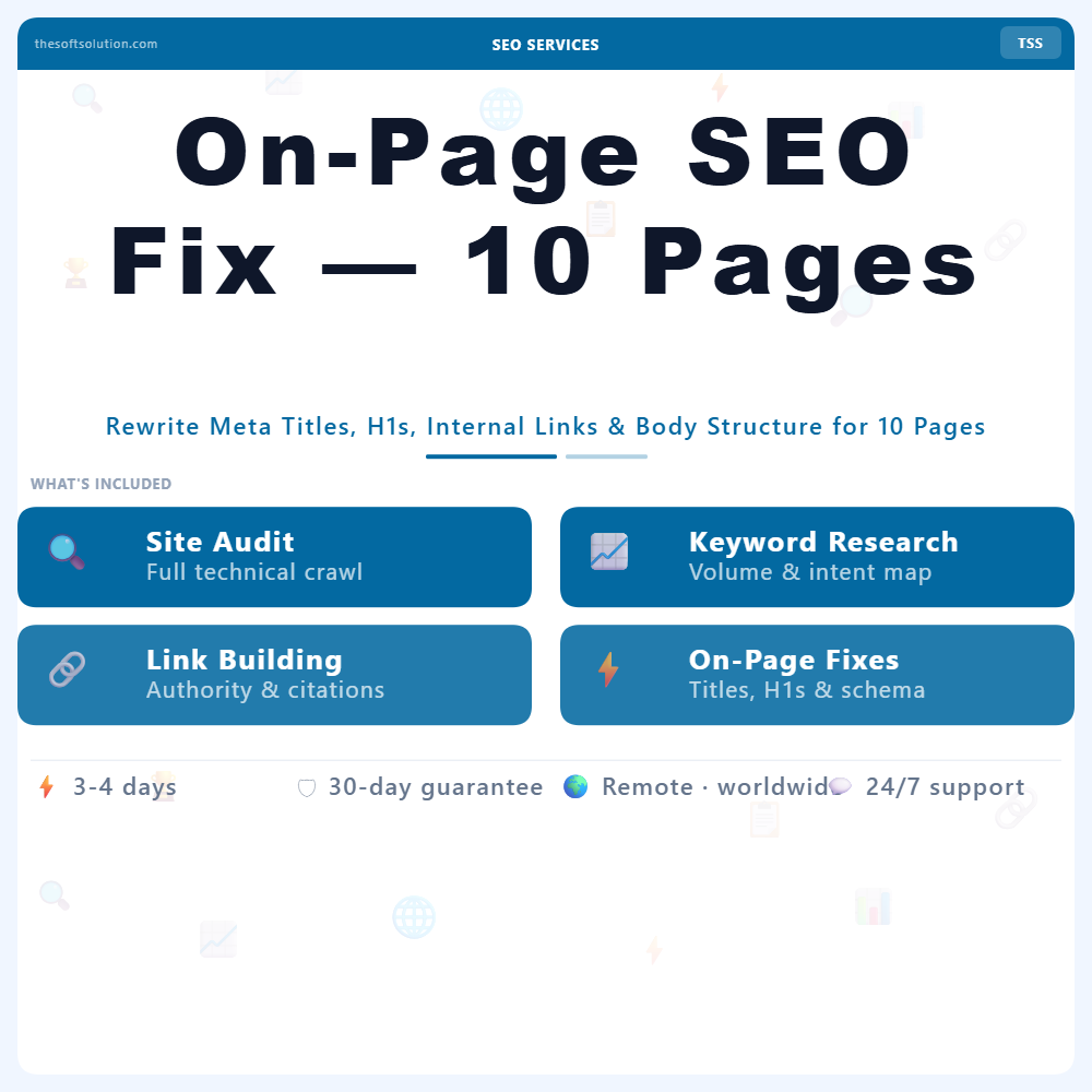 On-Page SEO Fix — 10 Pages – Professional Digital Service | The Soft Solution