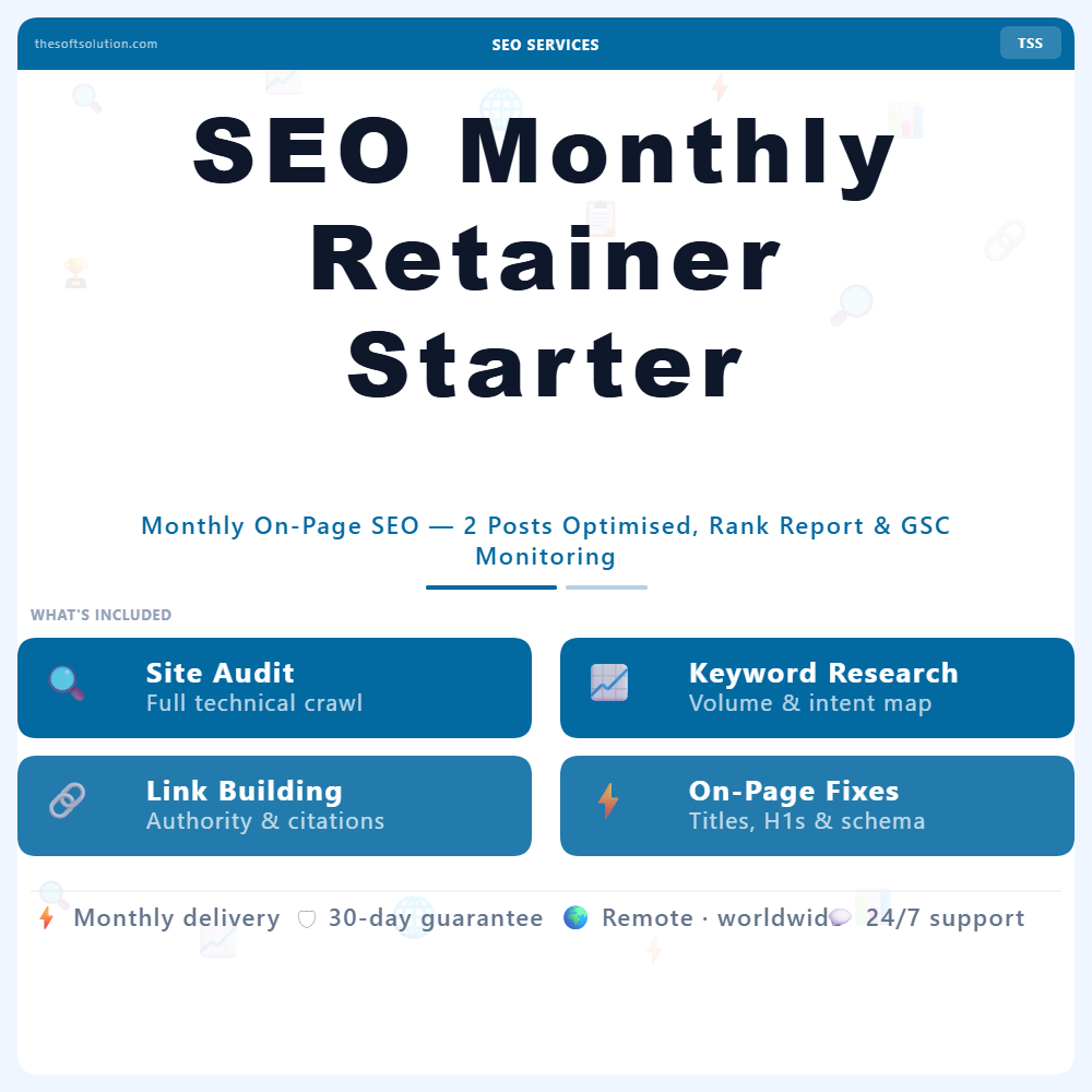 SEO MONTHLY RETAINER STARTER 1 SEO MONTHLY RETAINER STARTER – PROFESSIONAL DIGITAL SERVICE | THE SOFT SOLUTION