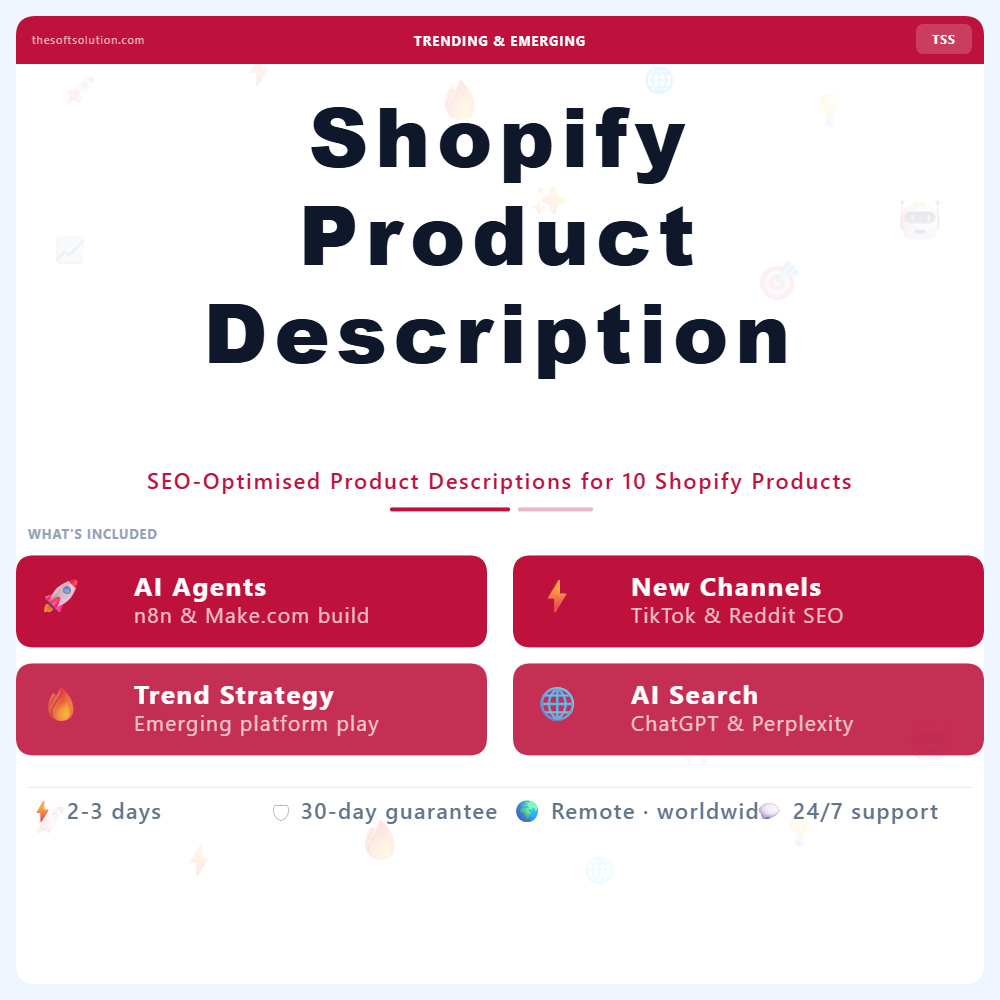Shopify Product Description Pack 10 Items – Professional Digital Service | The Soft Solution