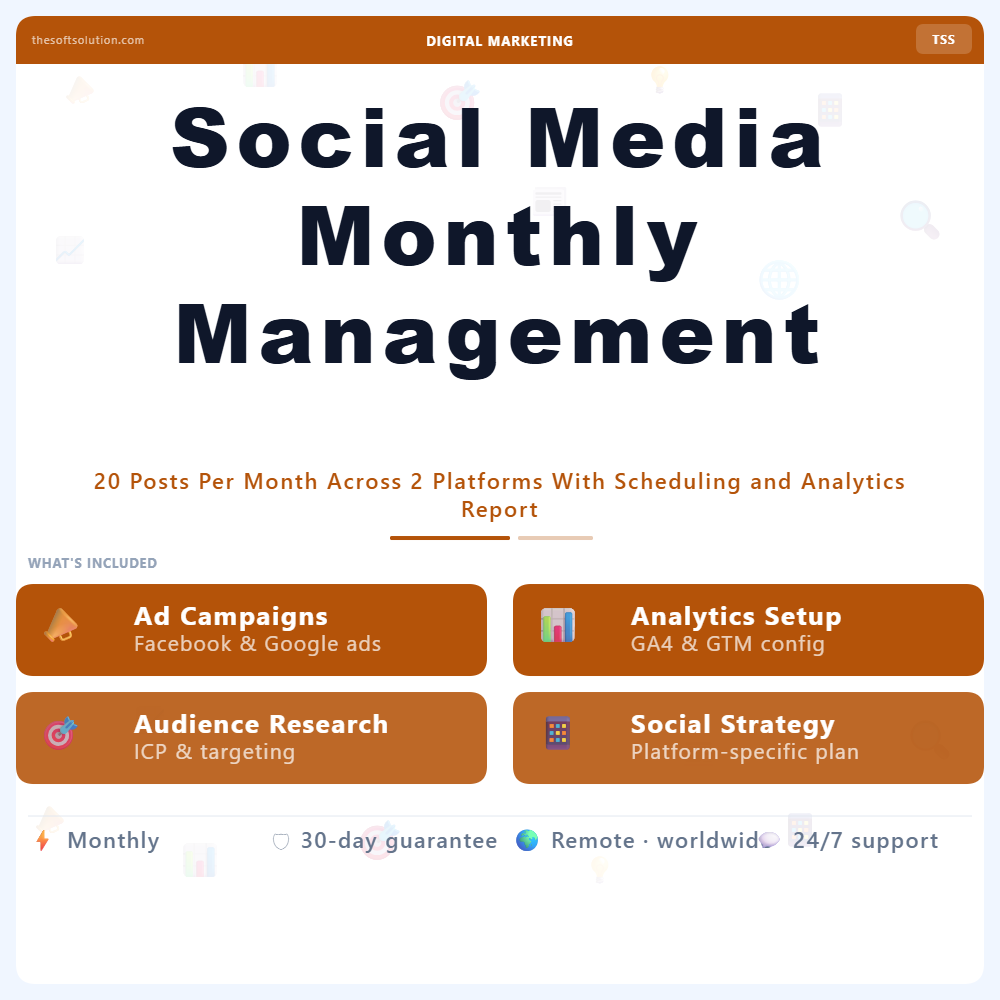 Social Media Monthly Management Plan – Professional Digital Service | The Soft Solution