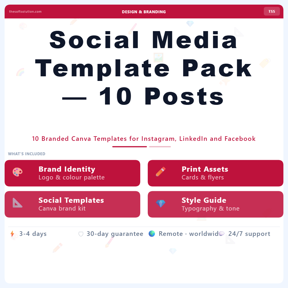 Social Media Template Pack — 10 Posts – Professional Digital Service | The Soft Solution