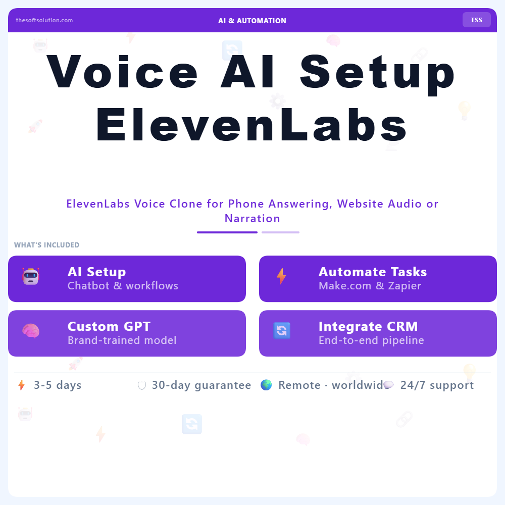 Voice AI Setup ElevenLabs – Professional Digital Service | The Soft Solution