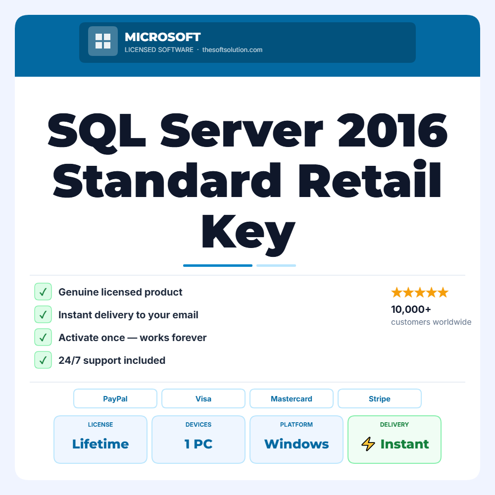 Buy SQL Server 2016 Standard Retail Key 1 PC – Genuine License | The Soft Solution