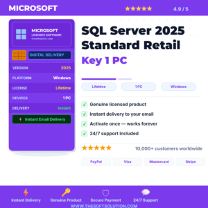Buy SQL Server 2025 Standard Retail Key 1 PC – Genuine License | The Soft Solution