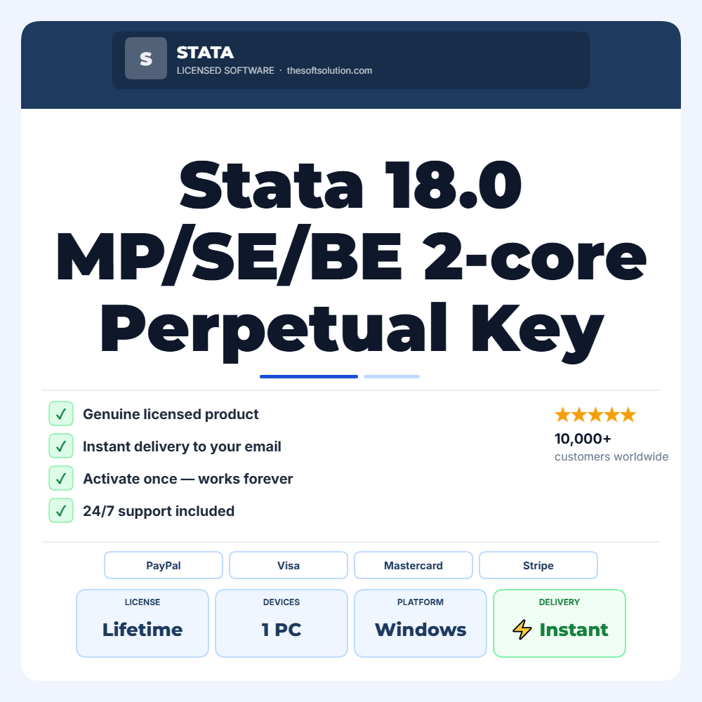 Buy Stata 18.0 MP/SE/BE 2-core Perpetual Key for Windows – Genuine License | The Soft Solution