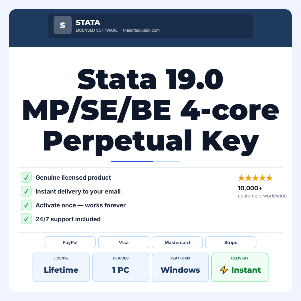 Buy Stata 19.0 MP/SE/BE 4-core Perpetual Key for Windows – Genuine License | The Soft Solution