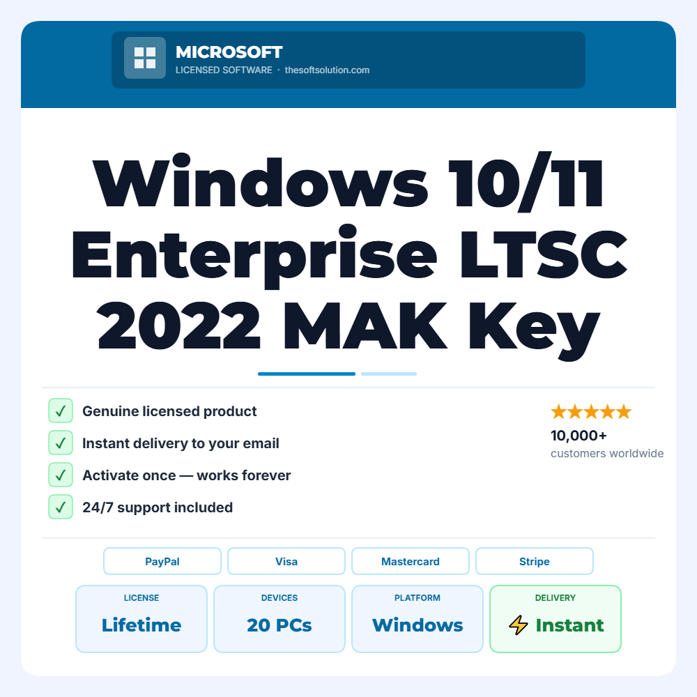 Buy Windows 10/11 Enterprise LTSC 2022 MAK Key 20 PC – Genuine License | The Soft Solution