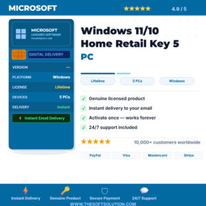 Buy Windows 11/10 Home 5 PC – Genuine License Key – TheSoftSolution