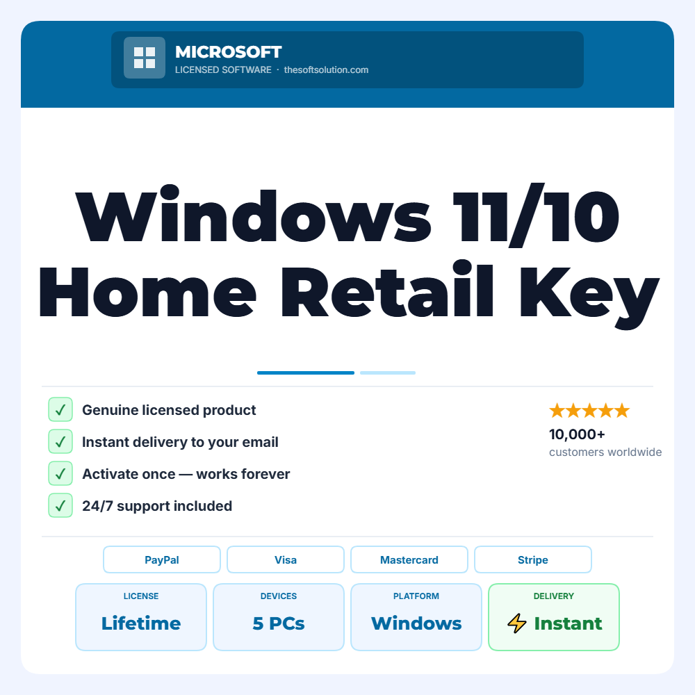 Buy Windows 11/10 Home Retail Key 5 PC – Genuine License | The Soft Solution