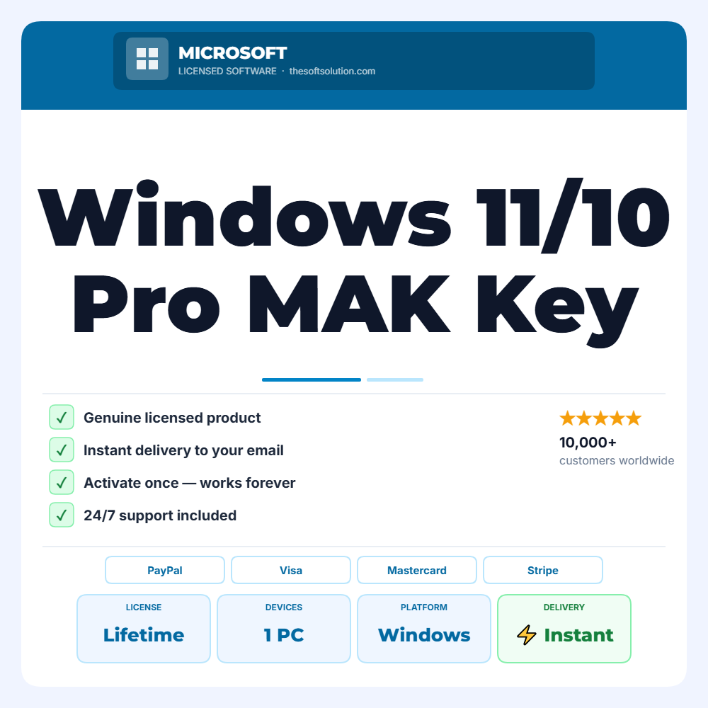 Buy Windows 11/10 Pro MAK Key 150 PC – Genuine License | The Soft Solution