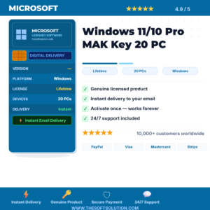 Buy Windows 11/10 Pro MAK Key 20 PC – Genuine License | The Soft Solution
