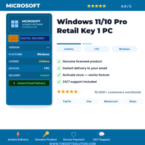 Buy Windows 11/10 Pro Retail Key 1 PC – Genuine License | The Soft Solution