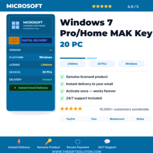 Buy Windows 7 Pro/Home MAK Key 20 PC – Genuine License | The Soft Solution
