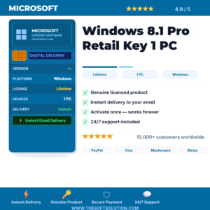 Buy Windows 8.1 Pro Retail Key 1 PC – Genuine License | The Soft Solution