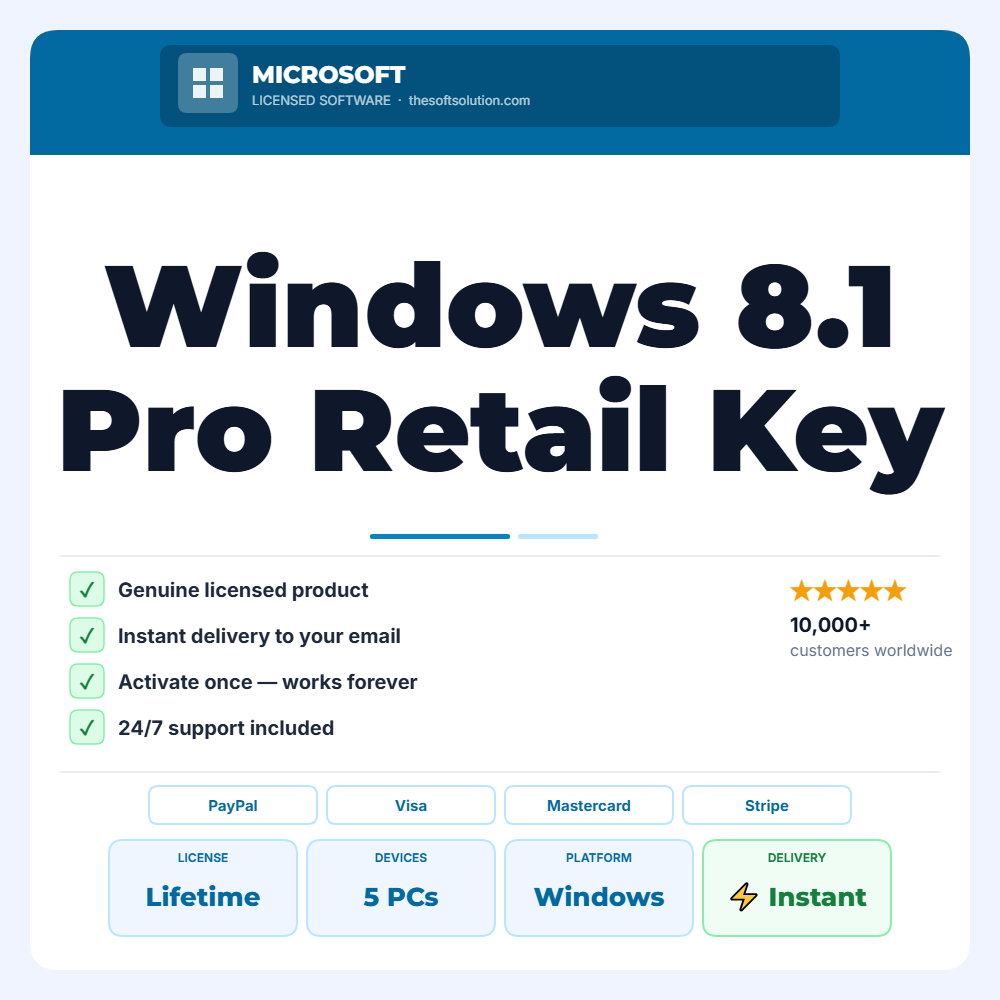 Buy Windows 8.1 Pro 5 PC – Genuine License Key – TheSoftSolution