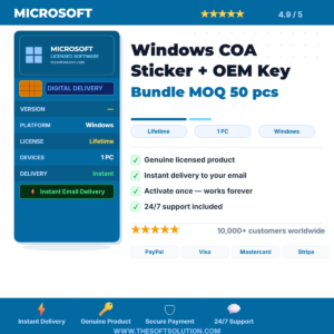 Buy Windows COA Sticker + MOQ 50 pcs – Genuine Physical Delivery – TheSoftSolution