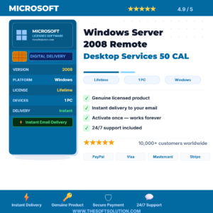 Buy Windows Server 2008 Remote Desktop Services 50 CAL – Genuine License | The Soft Solution