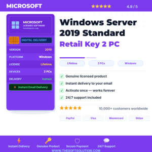 Buy Windows Server 2019 Standard Retail Key 2 PC – Genuine License | The Soft Solution