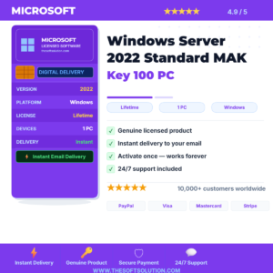 Buy Windows Server 2022 Standard MAK Key 100 PC – Genuine License | The Soft Solution