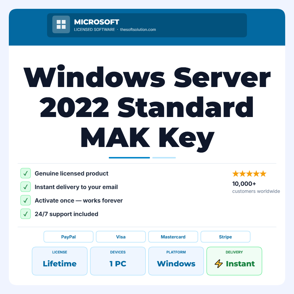Buy Windows Server 2022 Standard MAK Key 100 PC – Genuine License | The Soft Solution