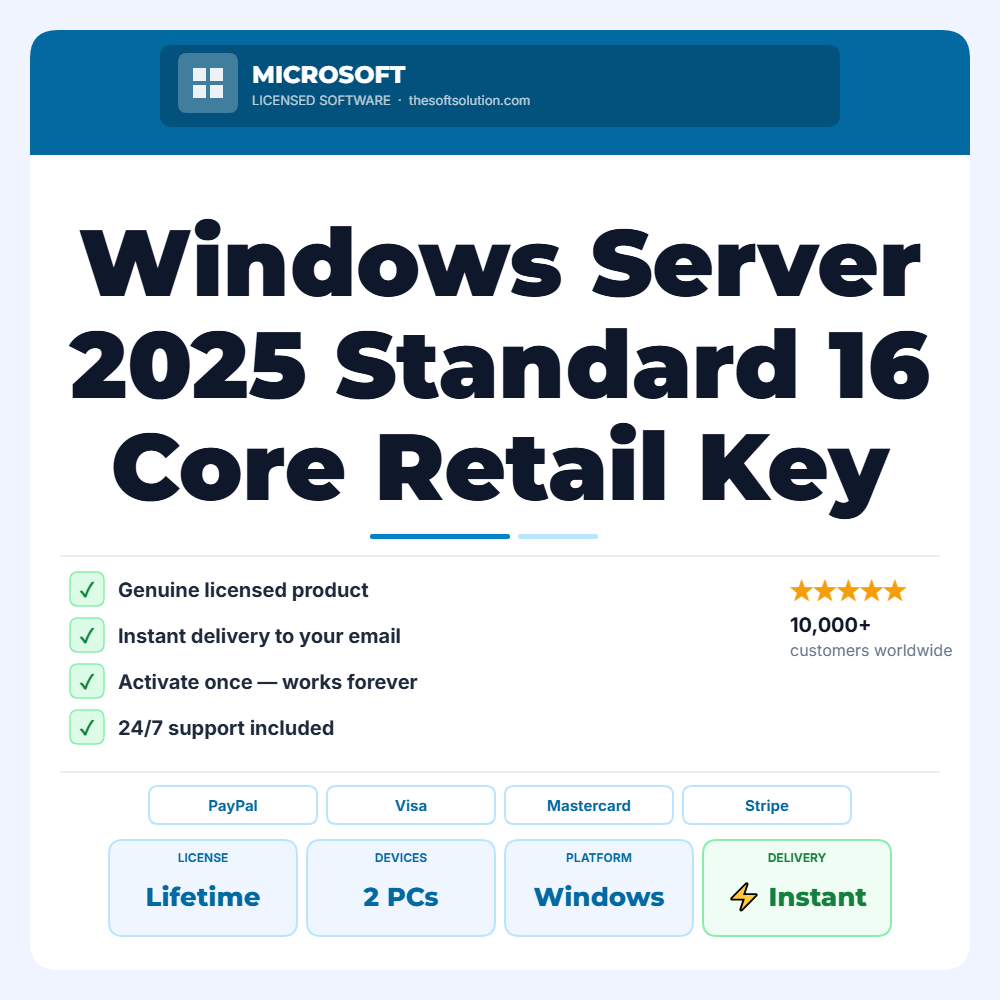 Buy Windows Server 2025 Standard 16 Core Retail Key 2 PC – Genuine License | The Soft Solution